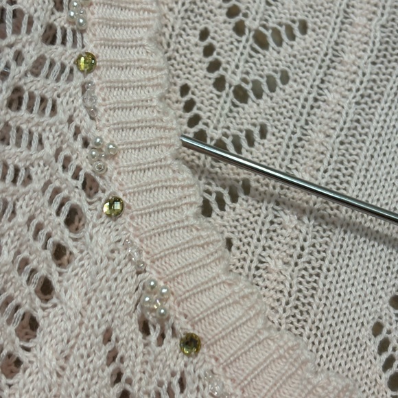 LODISPOTTO Crochet Knit Sweater, Collar Gems, Shoulder Bows Detail - Picture 5 of 10